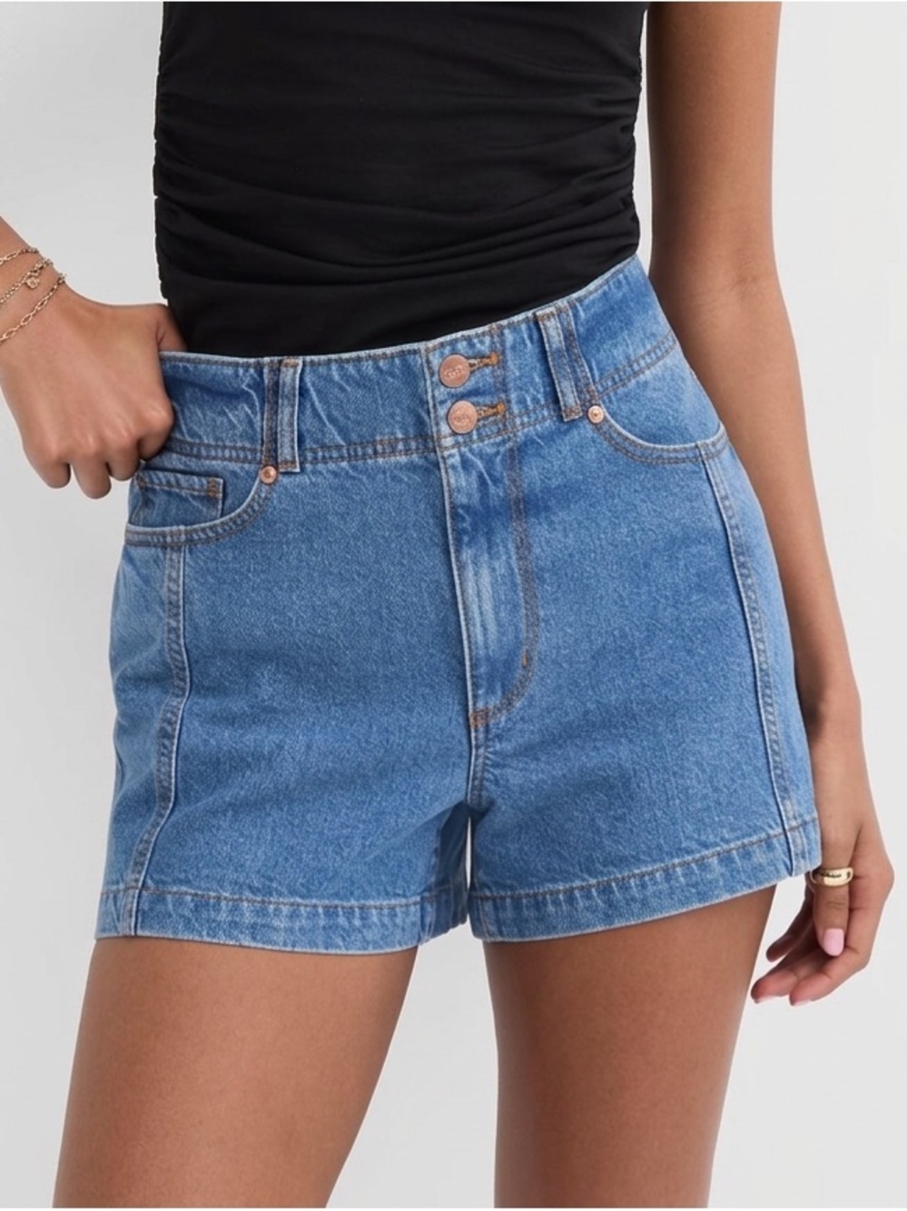 LOFT Rivete Double Shank High Rise Denim Shorts Dark Wash Sz 29